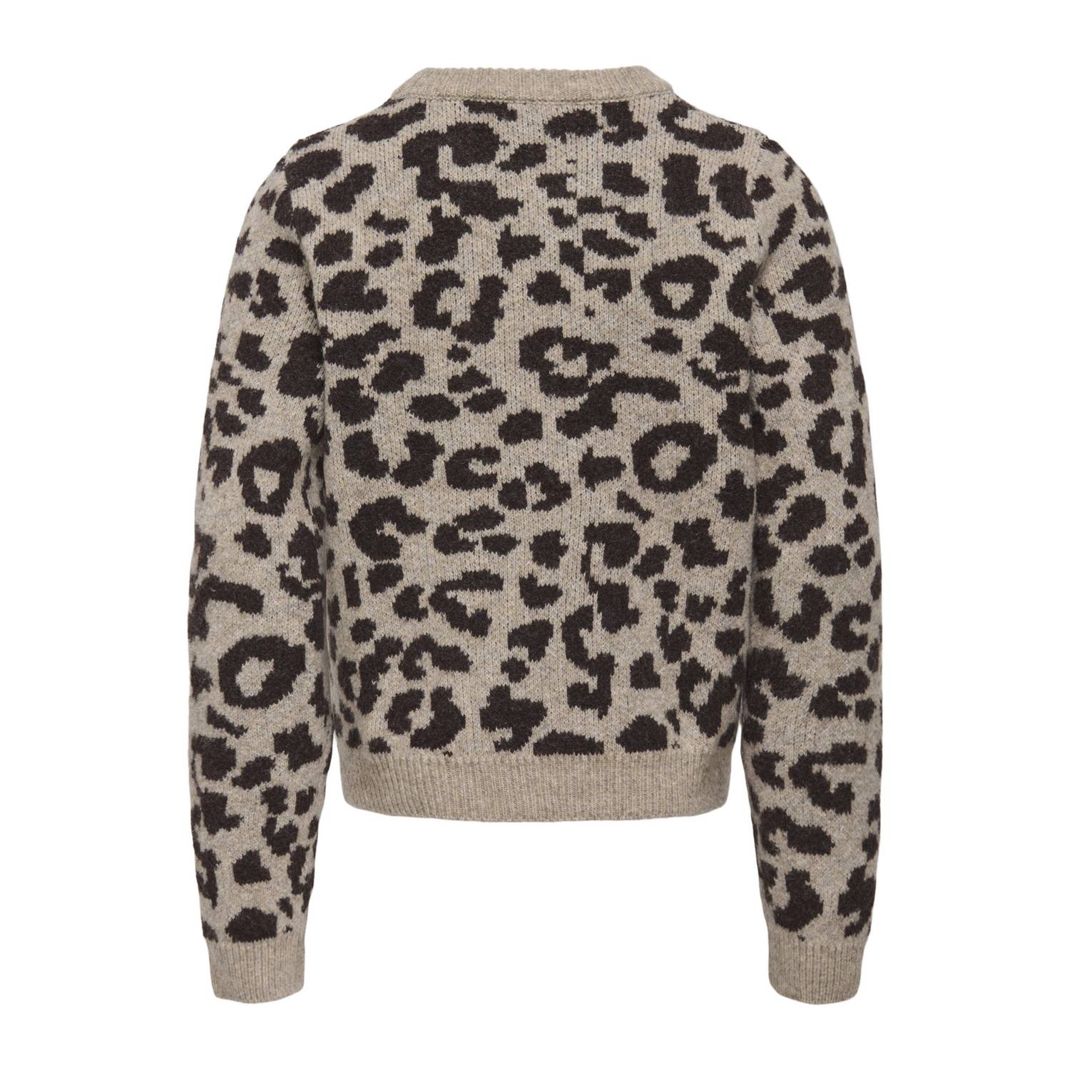 ONLY KIDS GIRL gebreide trui met panterprint en wol zand bruin