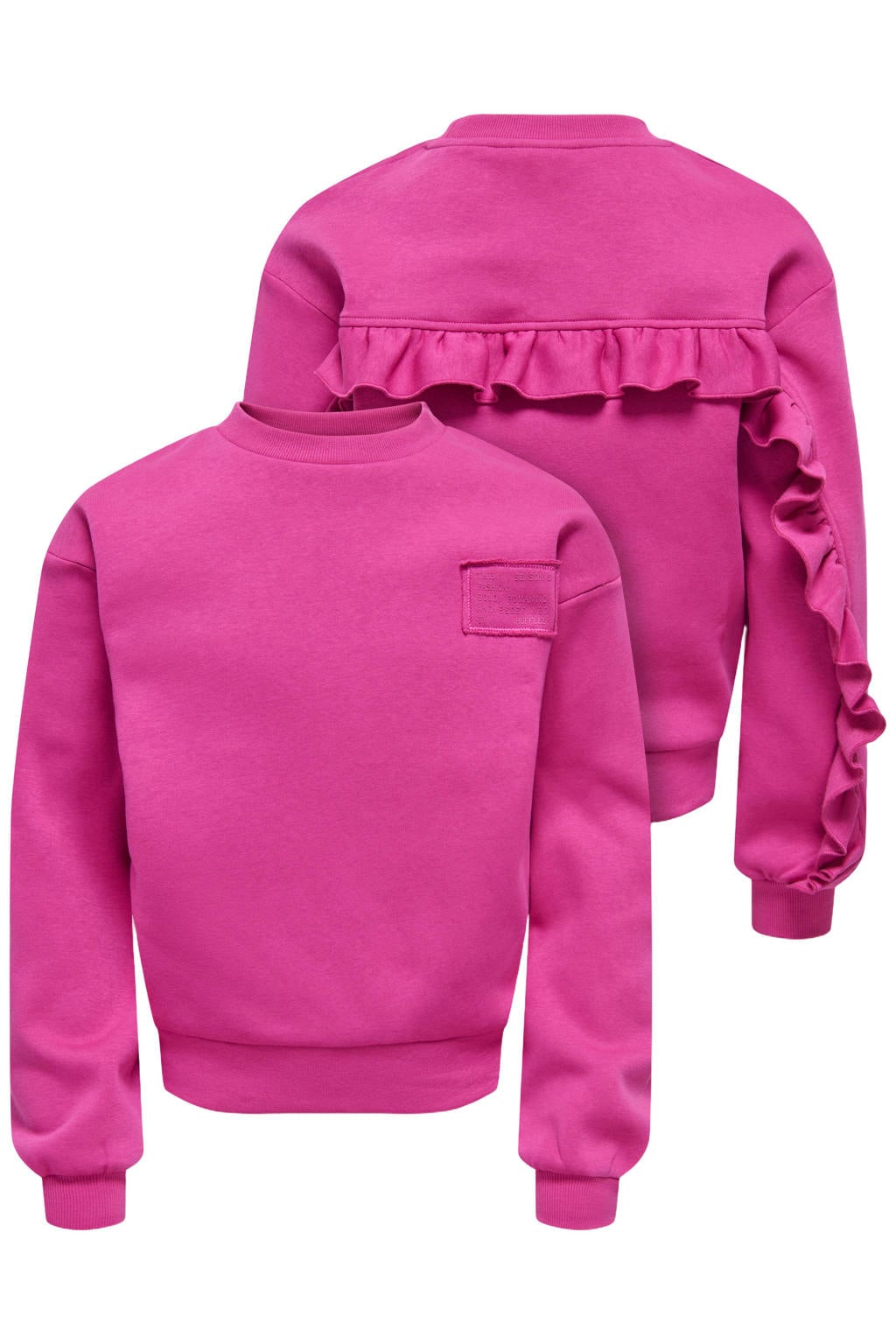 Fuchsia meisjes KIDS ONLY GIRL sweater met effen, lange mouwen, ronde hals en geribde boorden