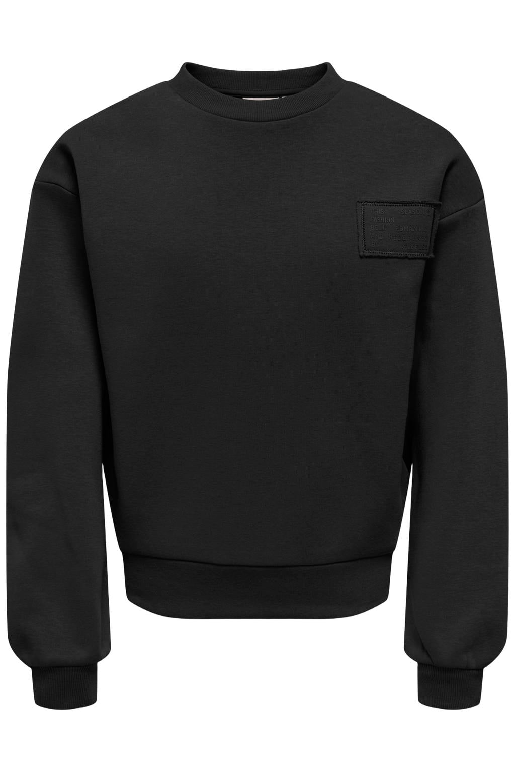 Zwarte meisjes KIDS ONLY GIRL sweater met effen, lange mouwen, ronde hals en geribde boorden