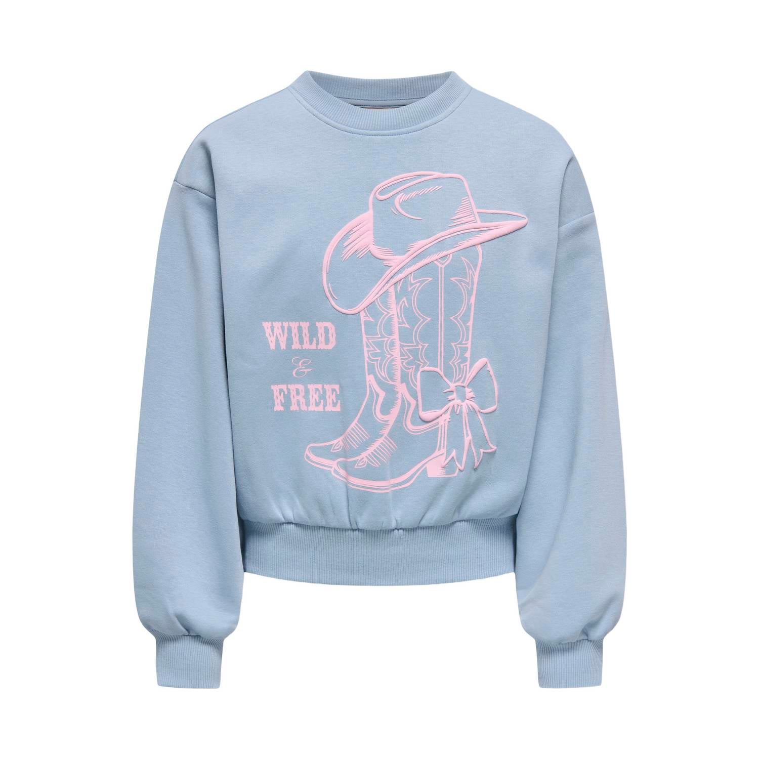ONLY KIDS GIRL sweater met print lichtblauw
