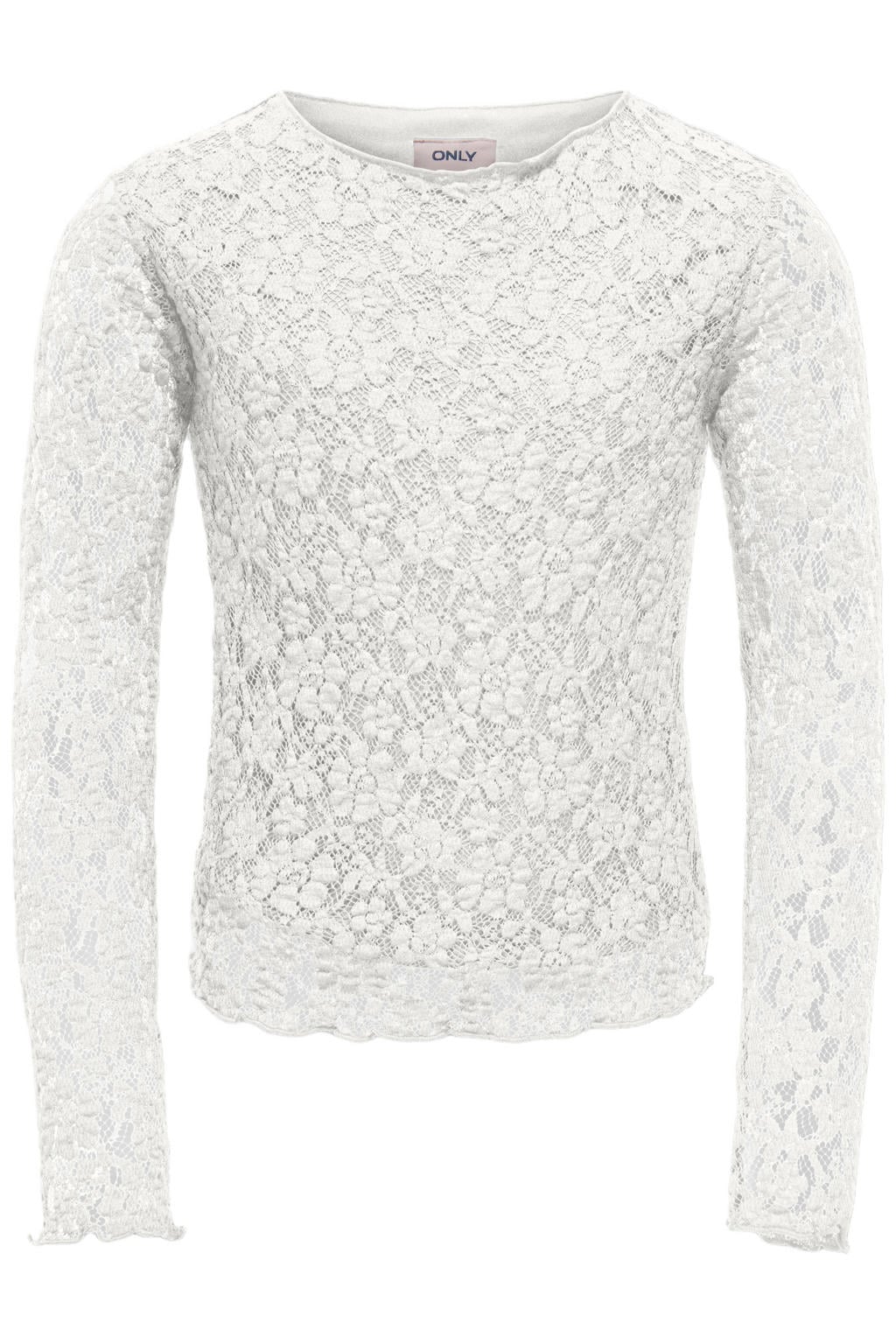Witte meisjes KIDS ONLY GIRL semi-transparante longsleeve van polyamide met effen, lange mouwen en ronde hals