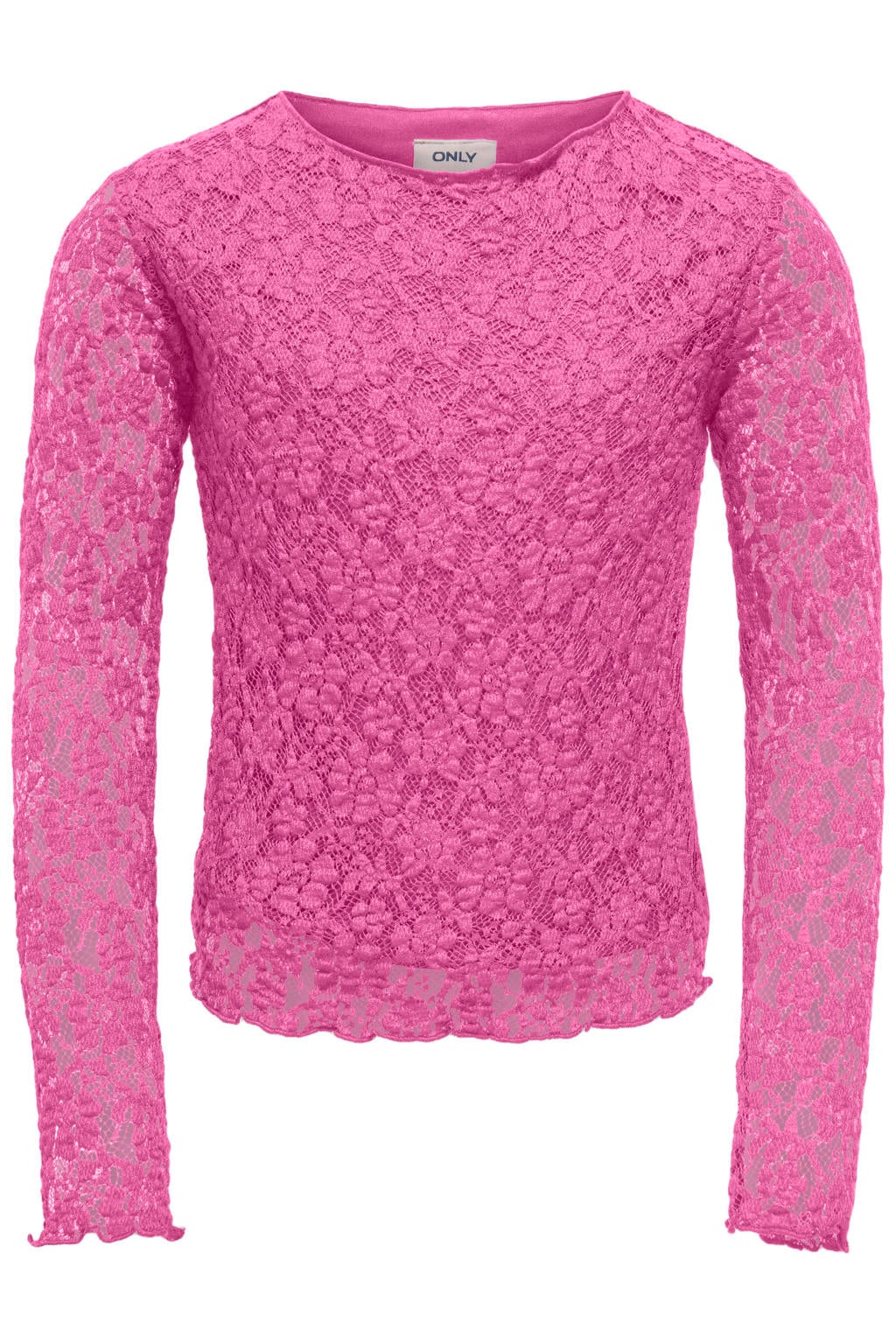 Roze meisjes KIDS ONLY GIRL semi-transparante longsleeve van polyamide met effen, lange mouwen en ronde hals