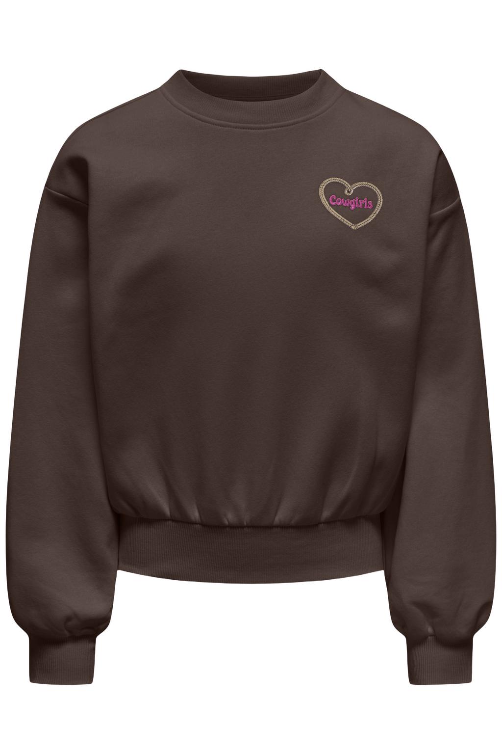 Donkerblauwe meisjes KIDS ONLY GIRL sweater met backprint, lange mouwen, ronde hals en geribde boorden