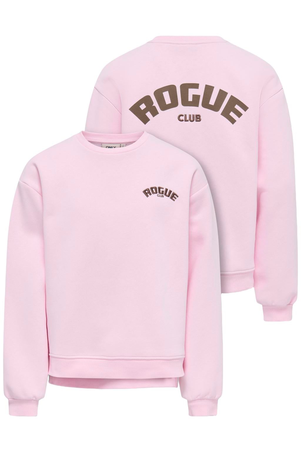 Lichtroze meisjes KIDS ONLY GIRL sweater met backprint, lange mouwen, ronde hals en geribde boorden
