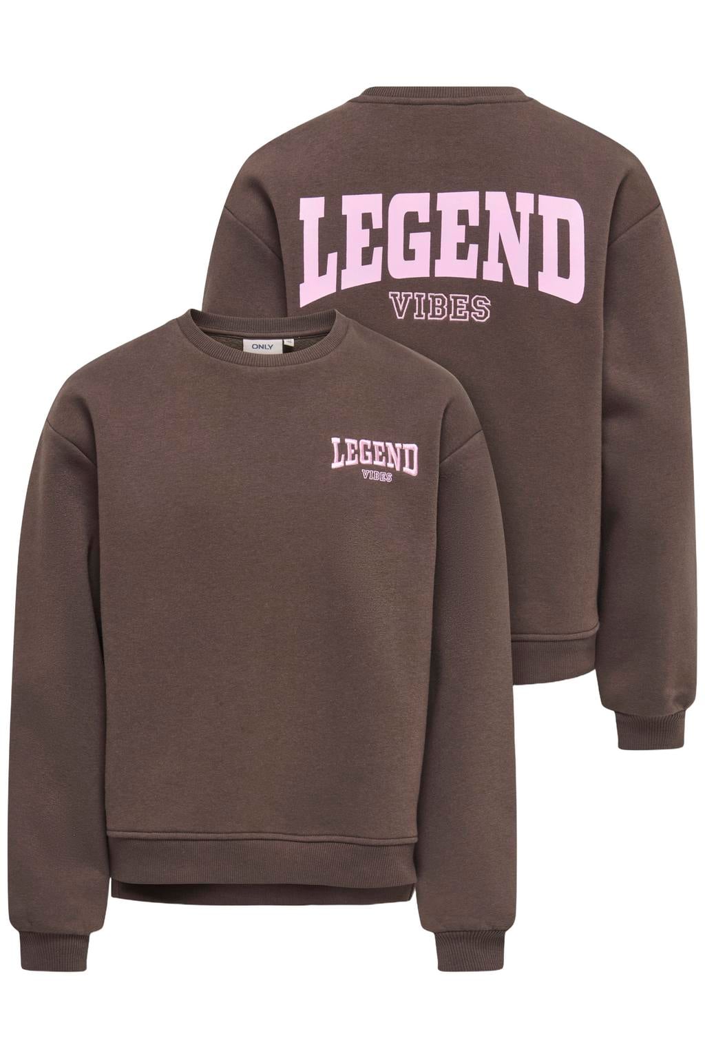 Donkerblauwe meisjes KIDS ONLY GIRL sweater met backprint, lange mouwen, ronde hals en geribde boorden