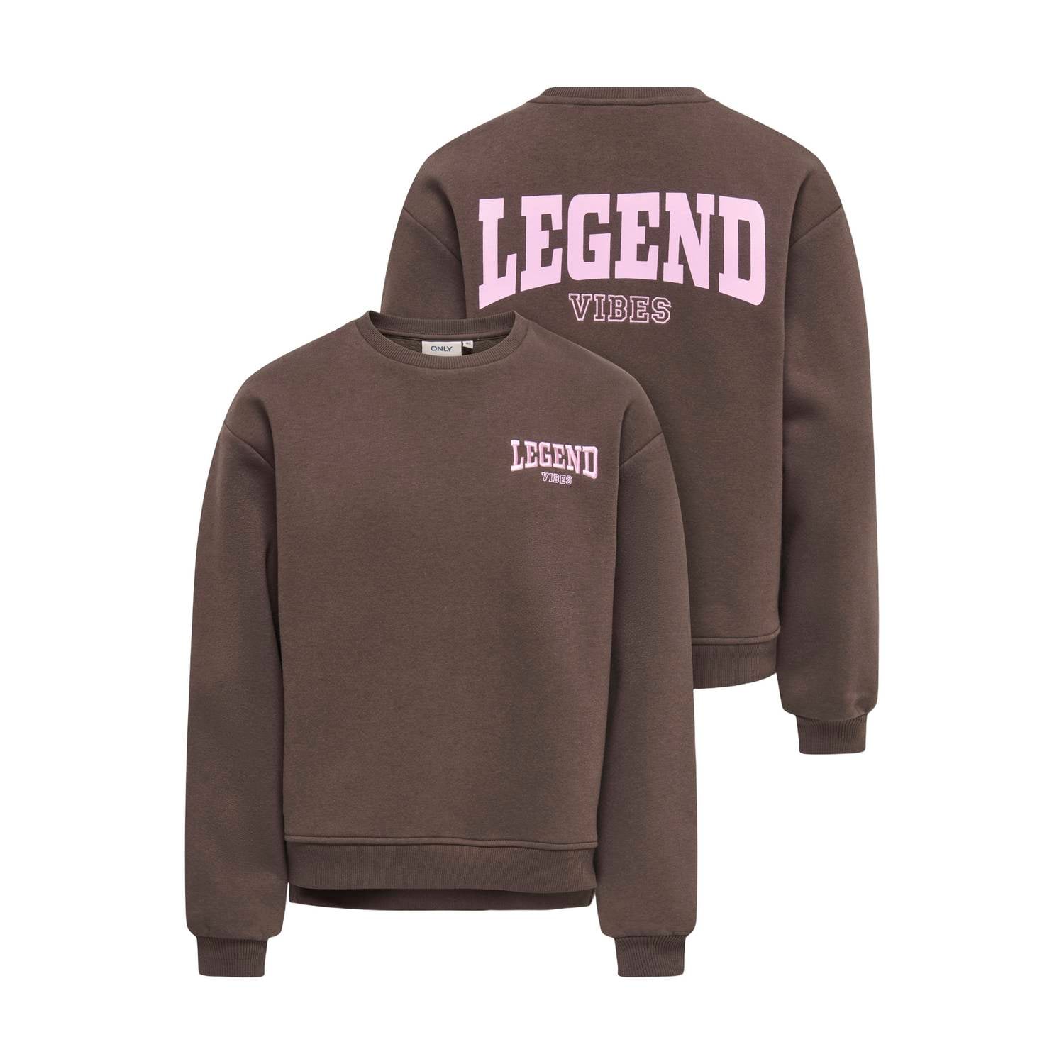ONLY KIDS GIRL sweater met backprint donkerbruin