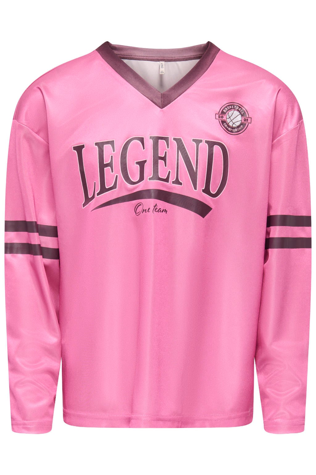 Roze meisjes KIDS ONLY GIRL longsleeve van polyester met printopdruk, lange mouwen en V-hals