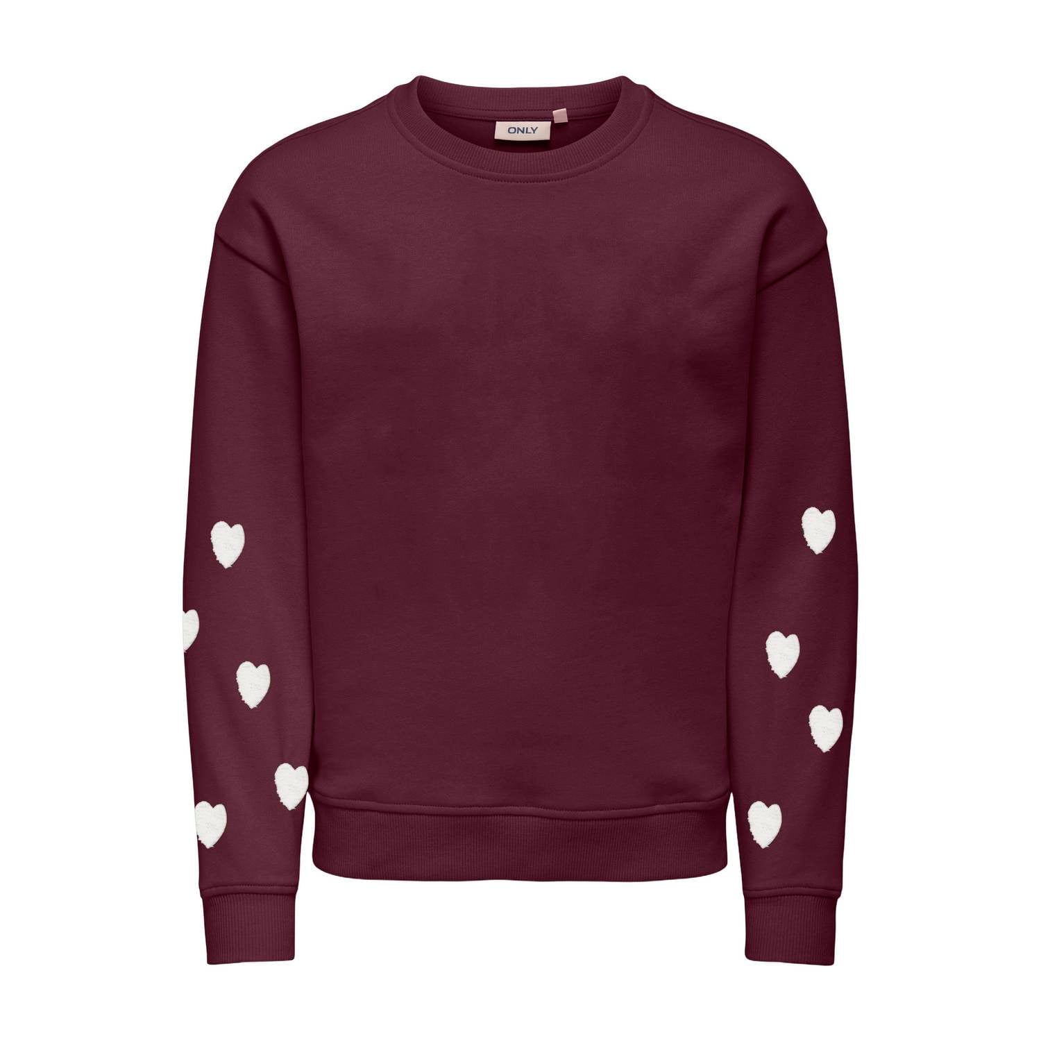 ONLY KIDS GIRL rechtvallende sweater met hartjes donkerpaars
