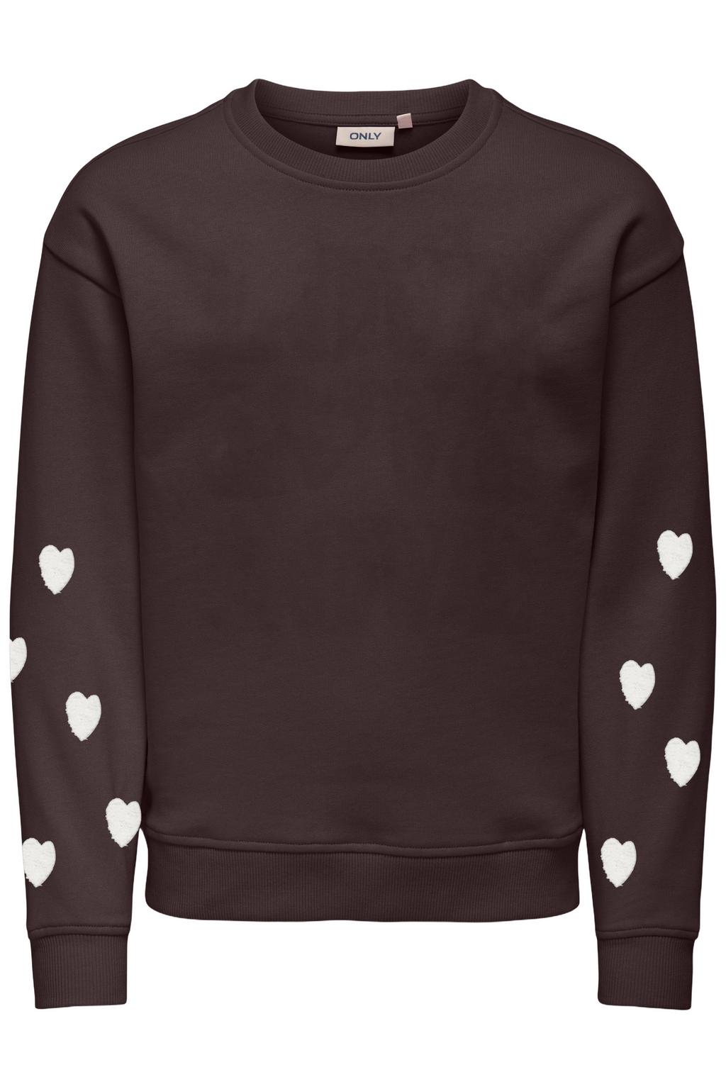 KIDS ONLY GIRL rechtvallende sweater met hartjes - donkerbruin