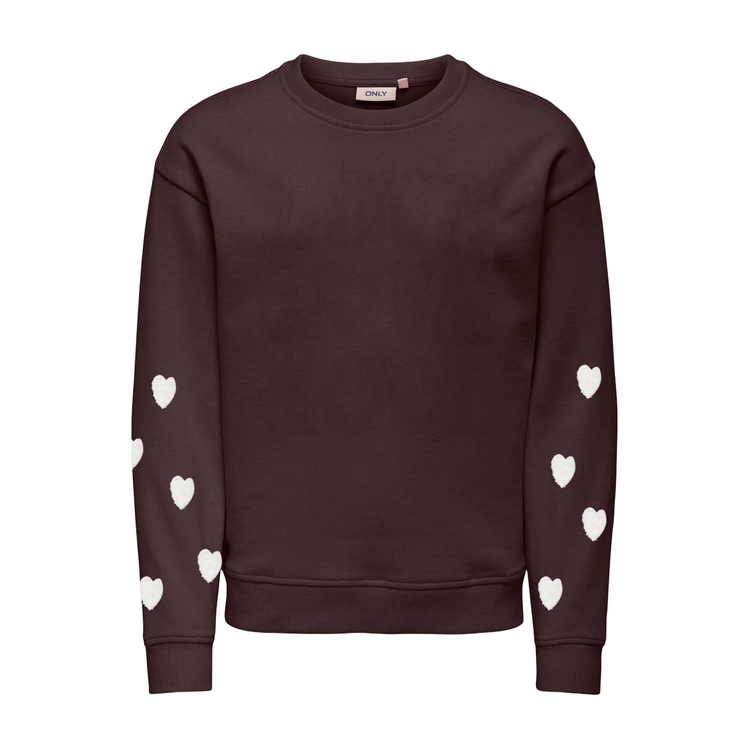ONLY KIDS GIRL rechtvallende sweater met hartjes donkerbruin