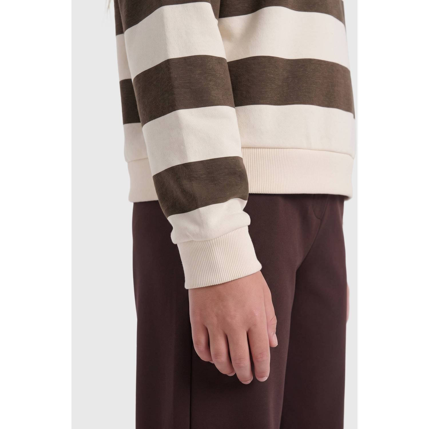 ONLY KIDS GIRL gestreepte sweater ecru donkerbruin