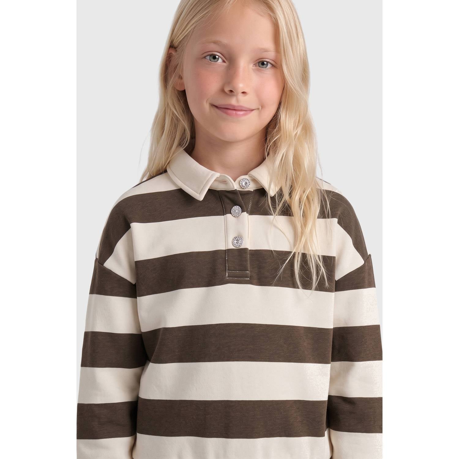 ONLY KIDS GIRL gestreepte sweater ecru donkerbruin