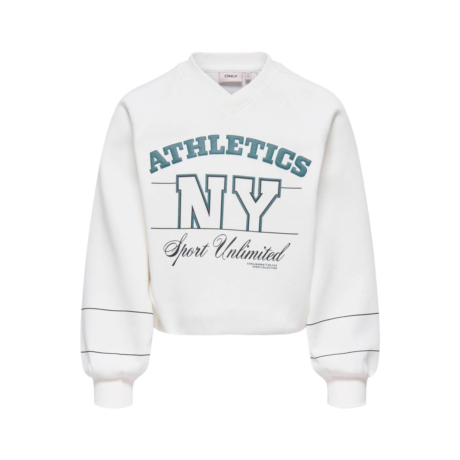 ONLY KIDS GIRL rechtvallende sweater met print wit