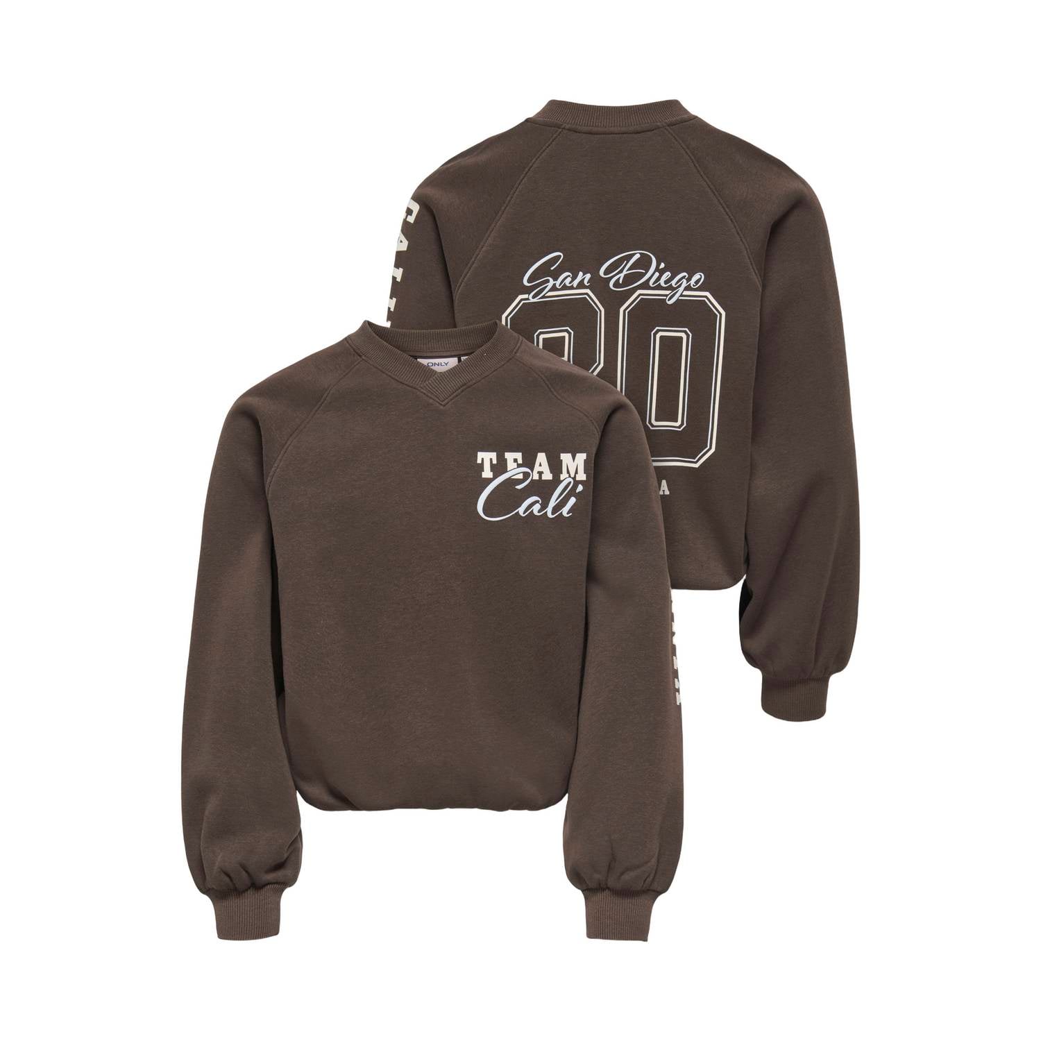ONLY KIDS GIRL rechtvallende sweater met print bruin