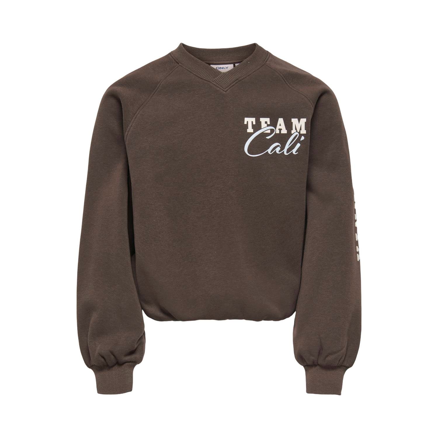 ONLY KIDS GIRL rechtvallende sweater met print bruin