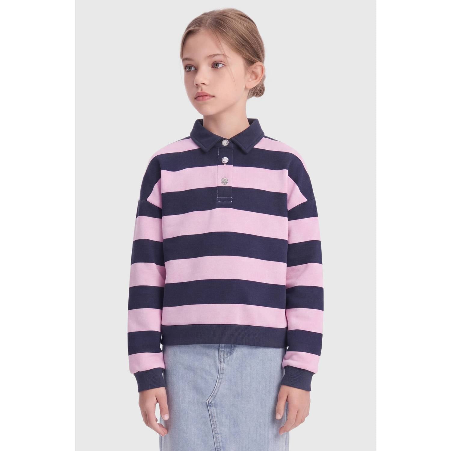 ONLY KIDS GIRL gestreepte sweater donkerblauw roze