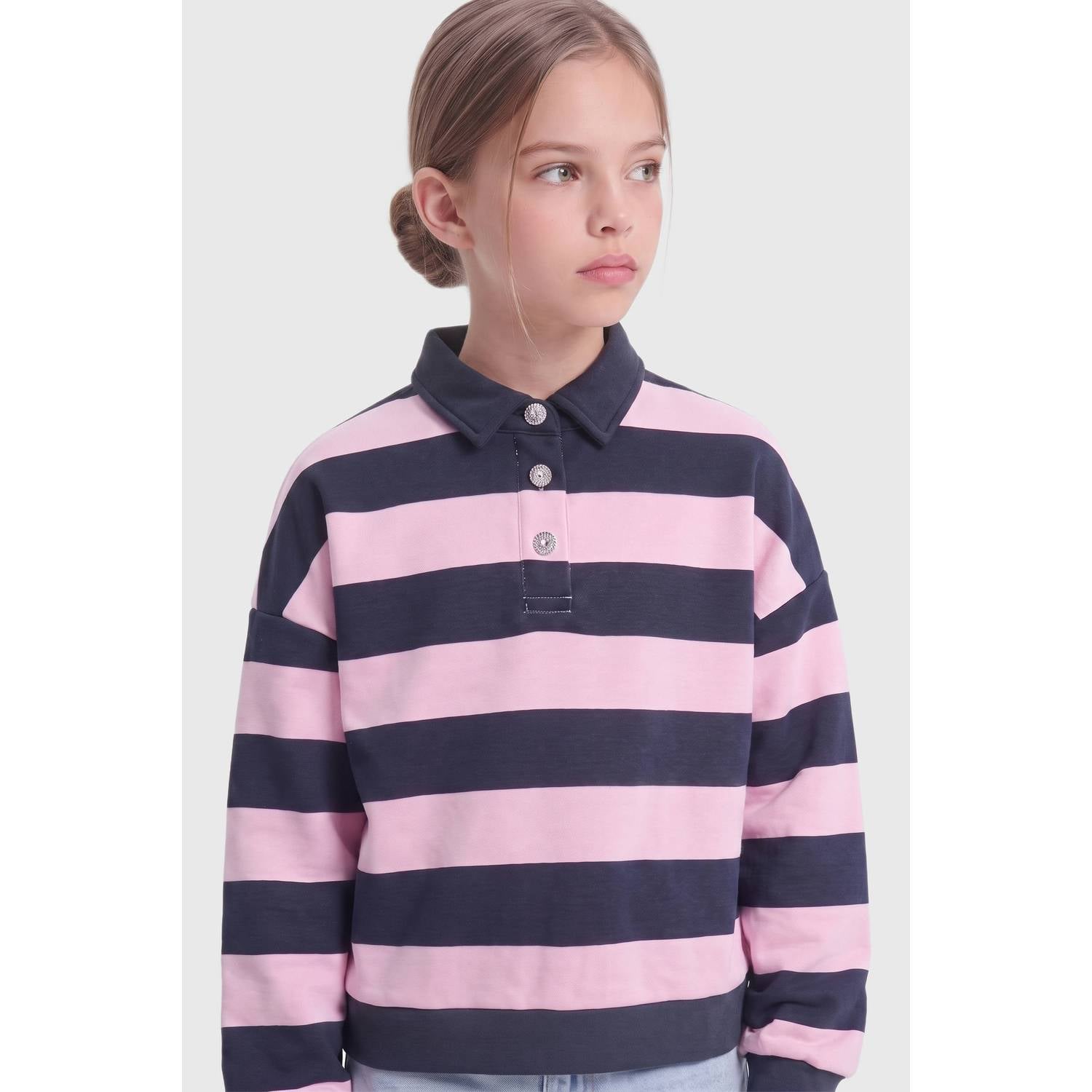 ONLY KIDS GIRL gestreepte sweater donkerblauw roze