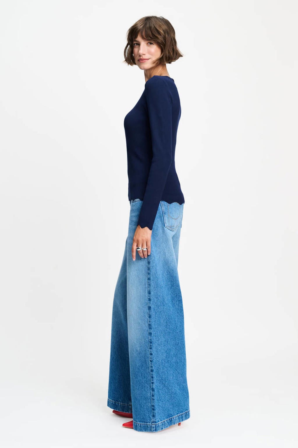 POM Amsterdam gebreide top met ruches - donkerblauw