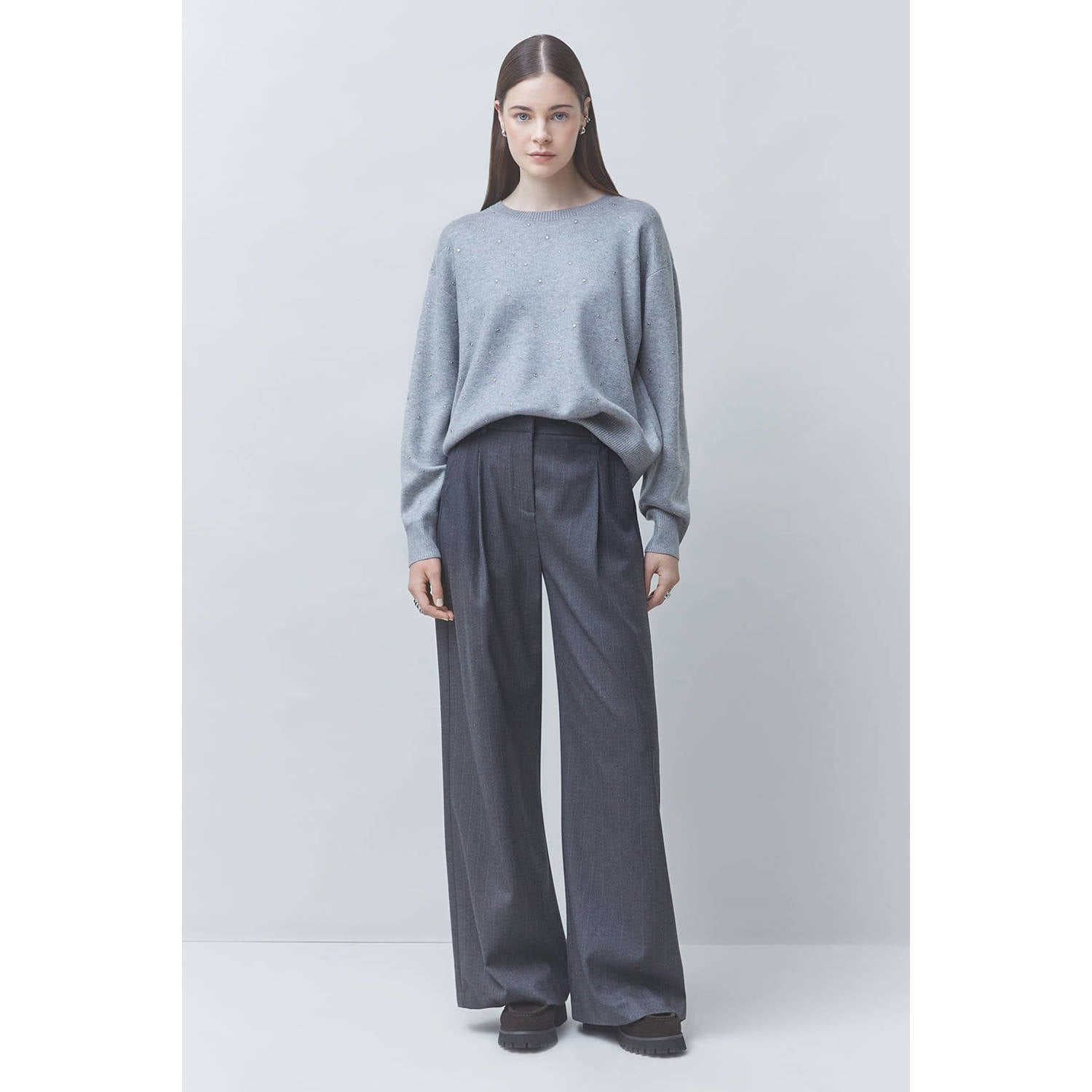 Suncoo sweater met studs en wol grijs