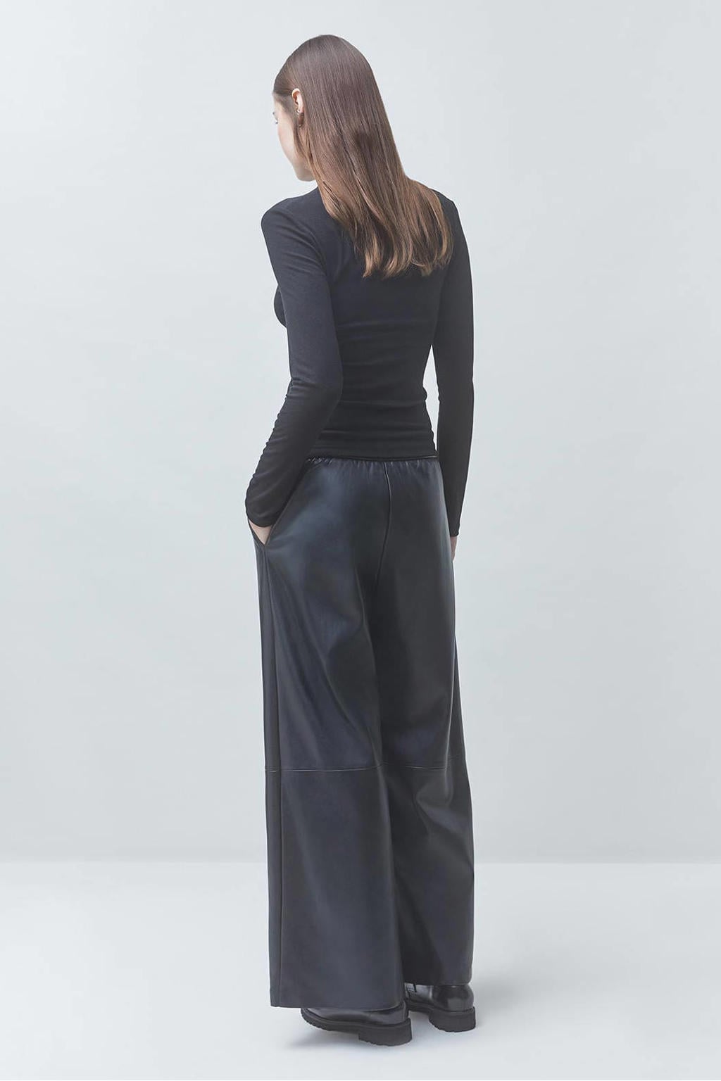 Donkerblauwe dames Suncoo wide leg broek met high waist en effen