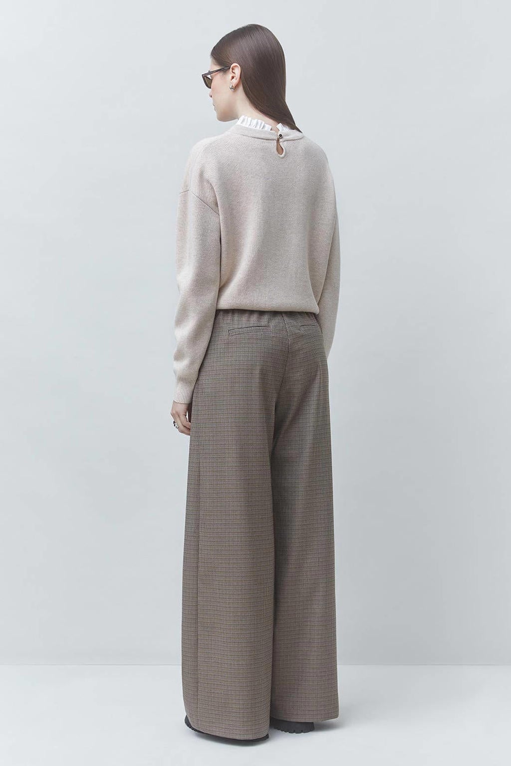 Taupe dames Suncoo wide leg geruite broek met high waist
