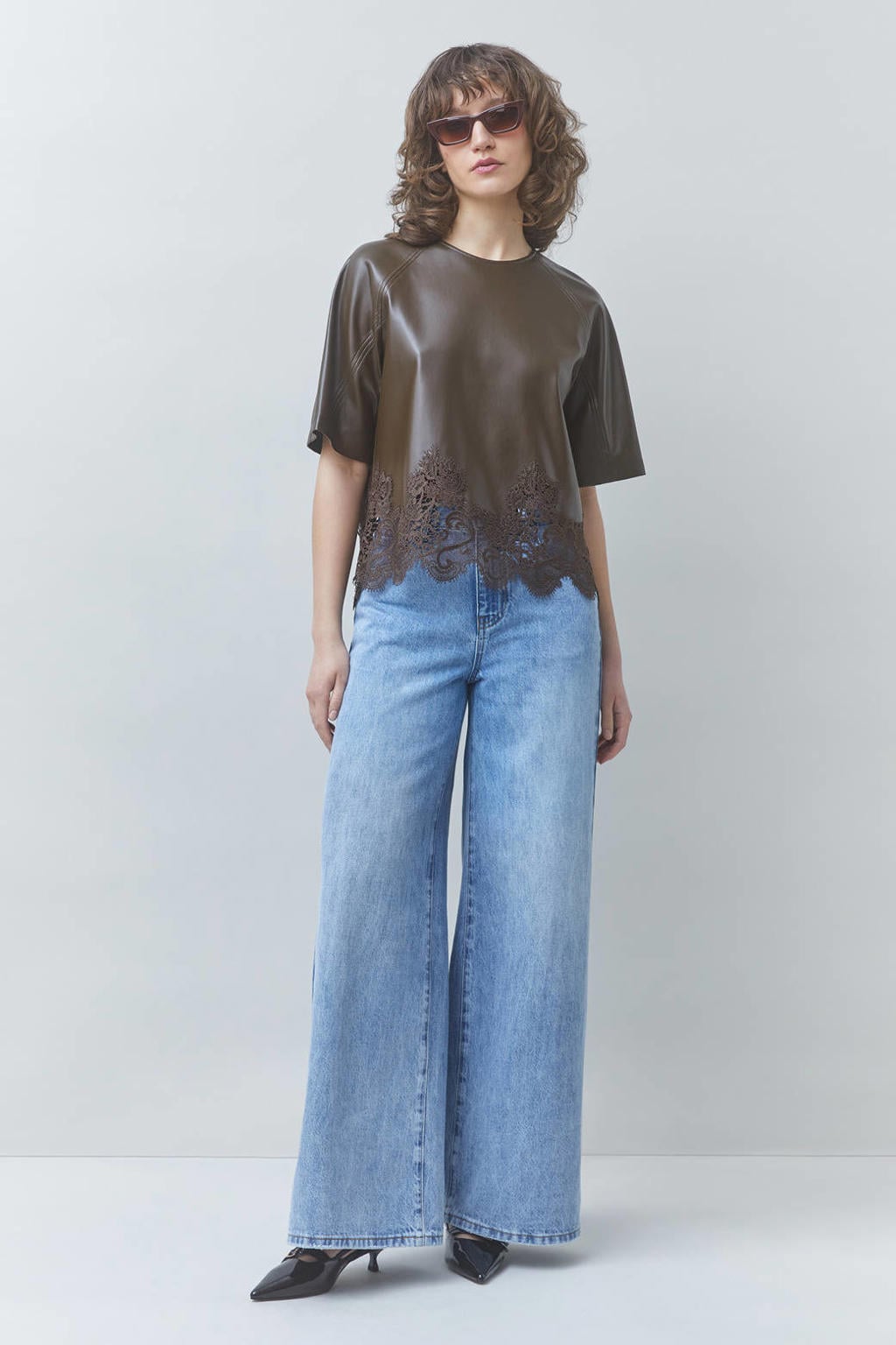 Donkergroene dames Suncoo top van polyester met effen, korte mouwen en ronde hals