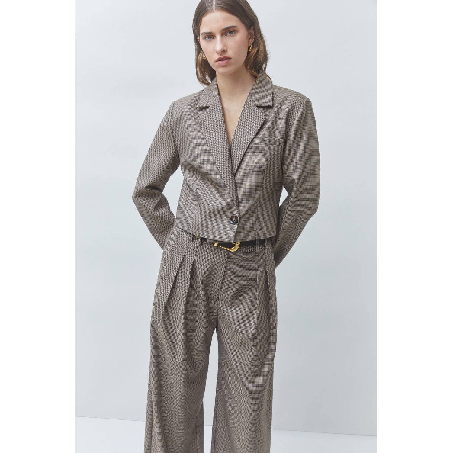 Suncoo cropped geruite blazer grijs