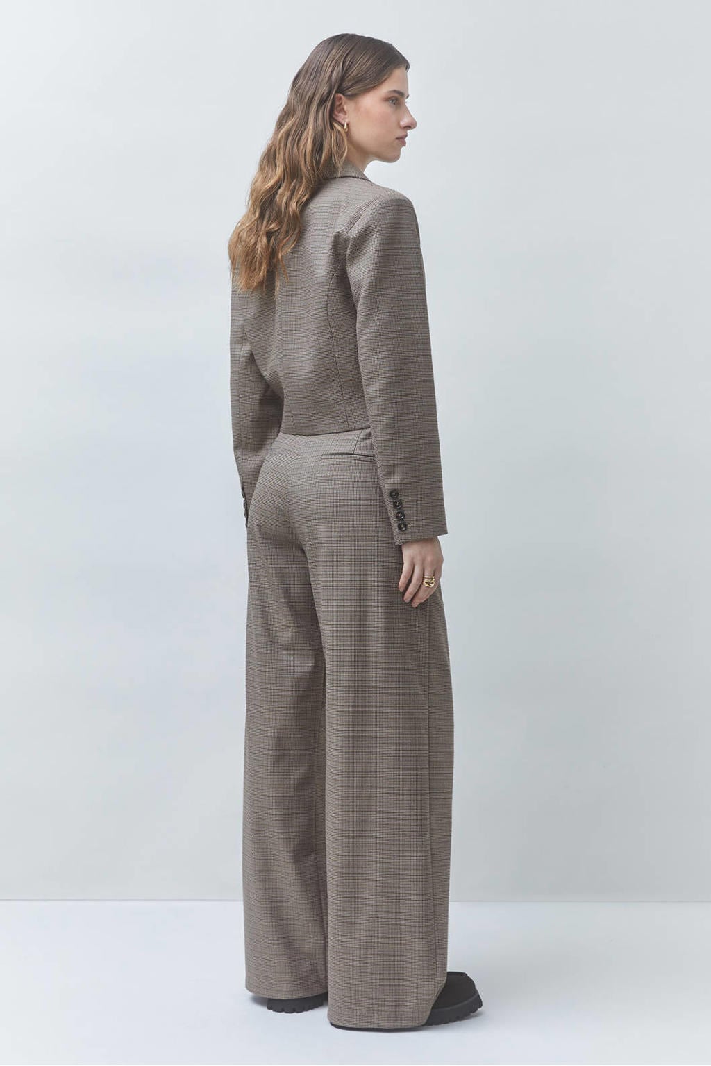 Grijze dames Suncoo cropped geruite blazer van polyester met lange mouwen, reverskraag en knoopsluiting