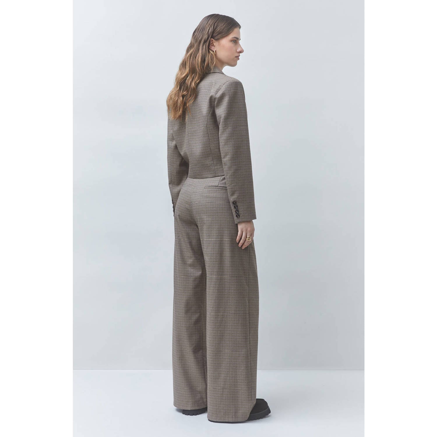 Suncoo cropped geruite blazer grijs
