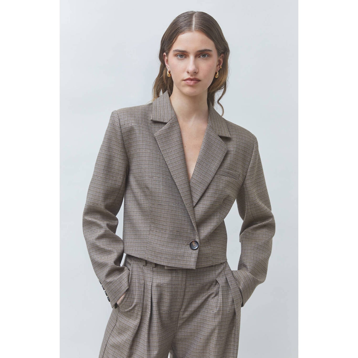 Suncoo cropped geruite blazer grijs