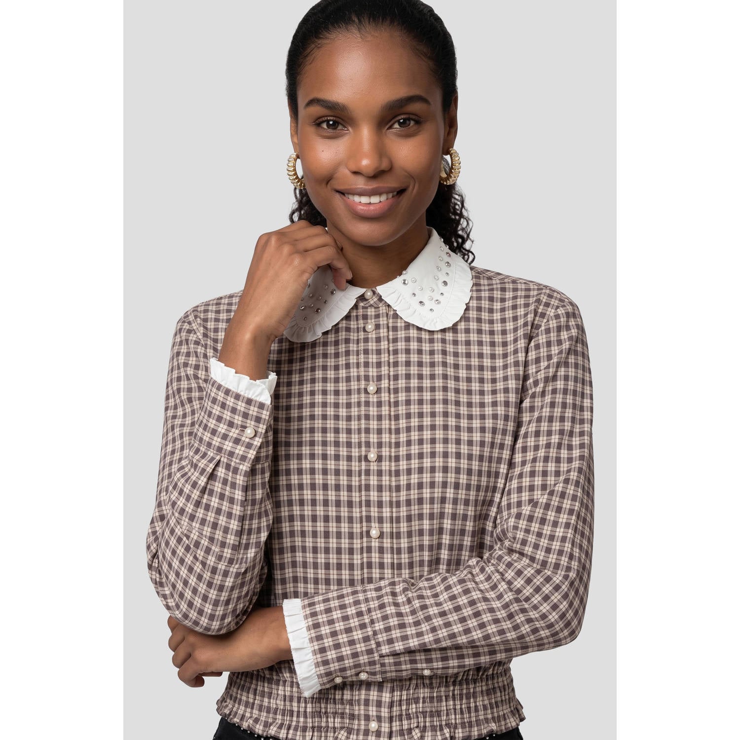 Suncoo geruite blouse bruin