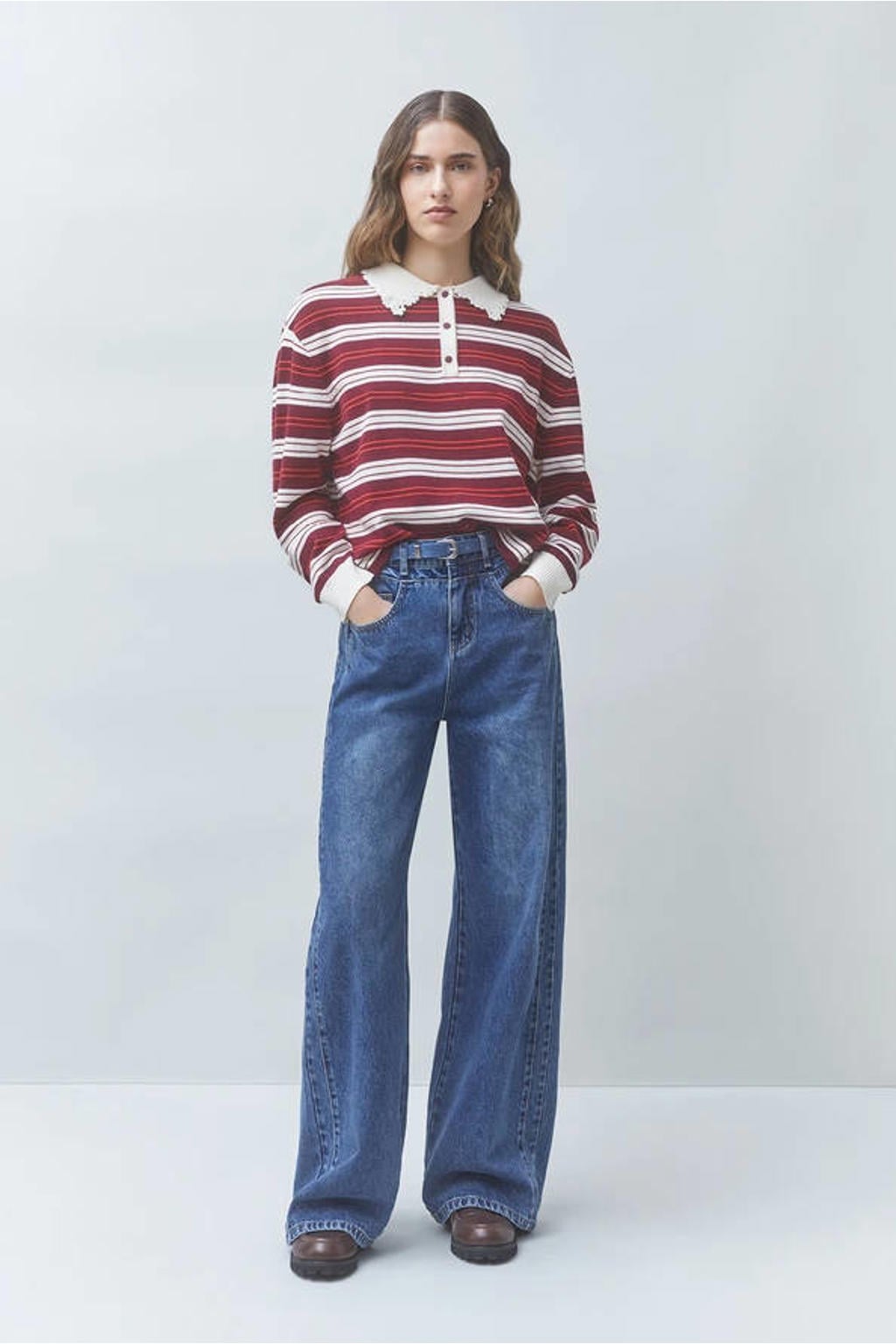 Medium blue denim dames Suncoo wide leg jeans van denim met high waist, rits- en knoopsluiting en effen