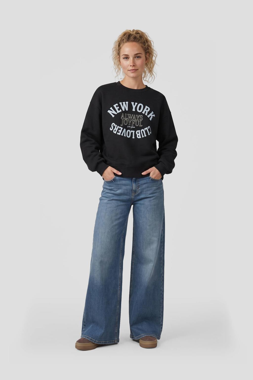 Zwarte dames Cars sweater van katoen met printopdruk, lange mouwen en ronde hals