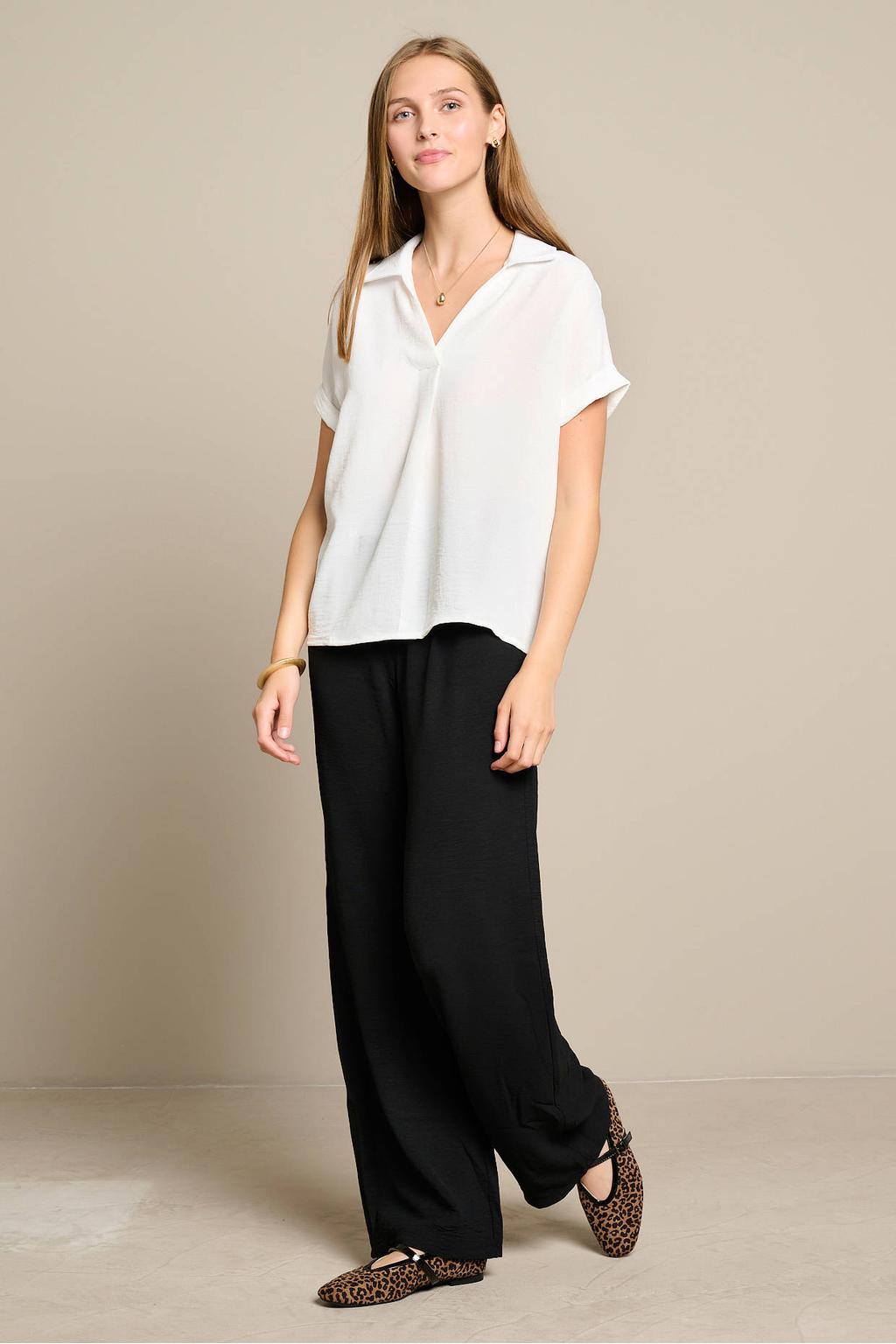 Witte dames LOLALIZA top van polyester met effen, korte mouwen en polo kraag