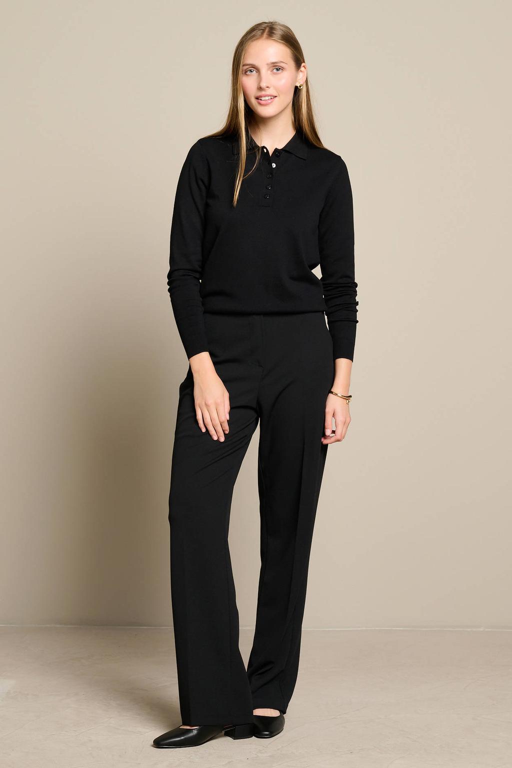 Zwarte dames LOLALIZA straight leg broek met rits- en knoopsluiting en effen