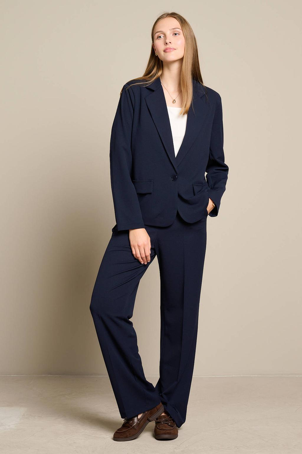 Blauwe dames LOLALIZA blazer van polyester met effen, lange mouwen, reverskraag en knoopsluiting
