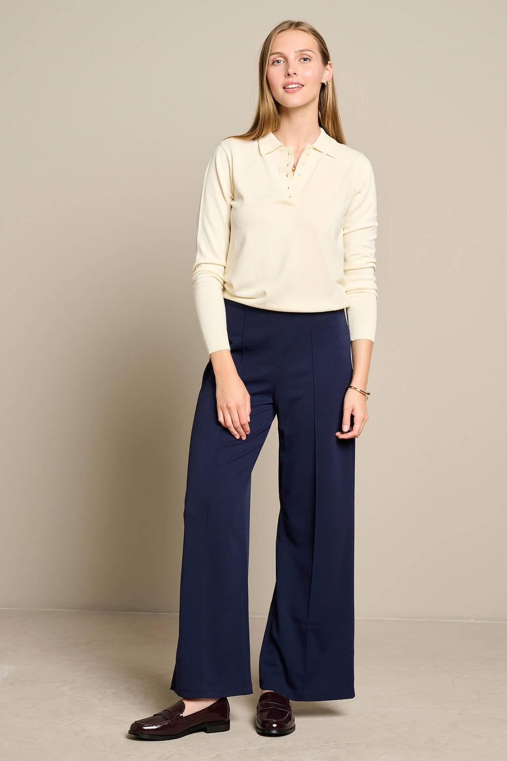 Donkerblauwe dames LOLALIZA straight leg broek met effen