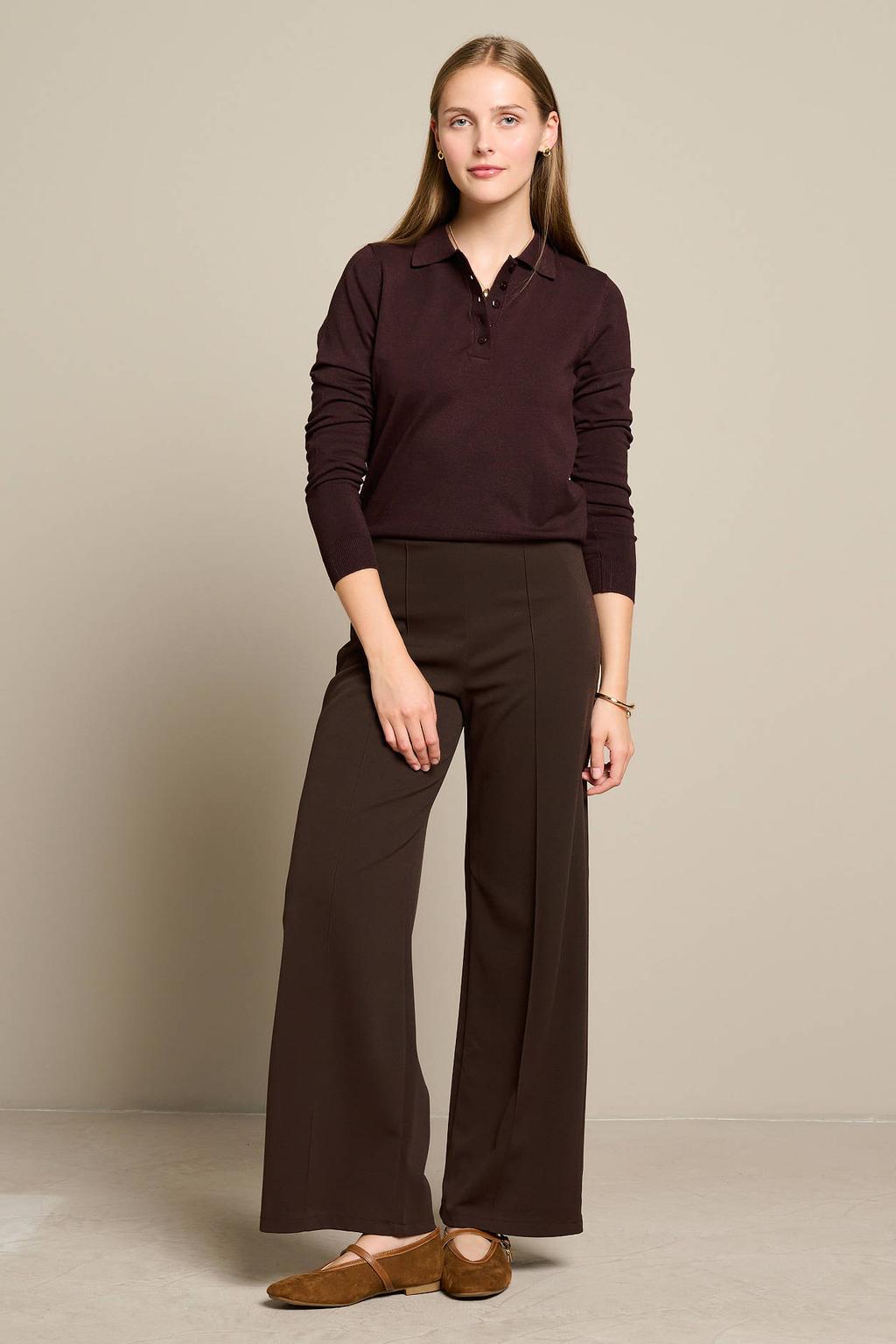 Bruine dames LOLALIZA straight leg broek met effen