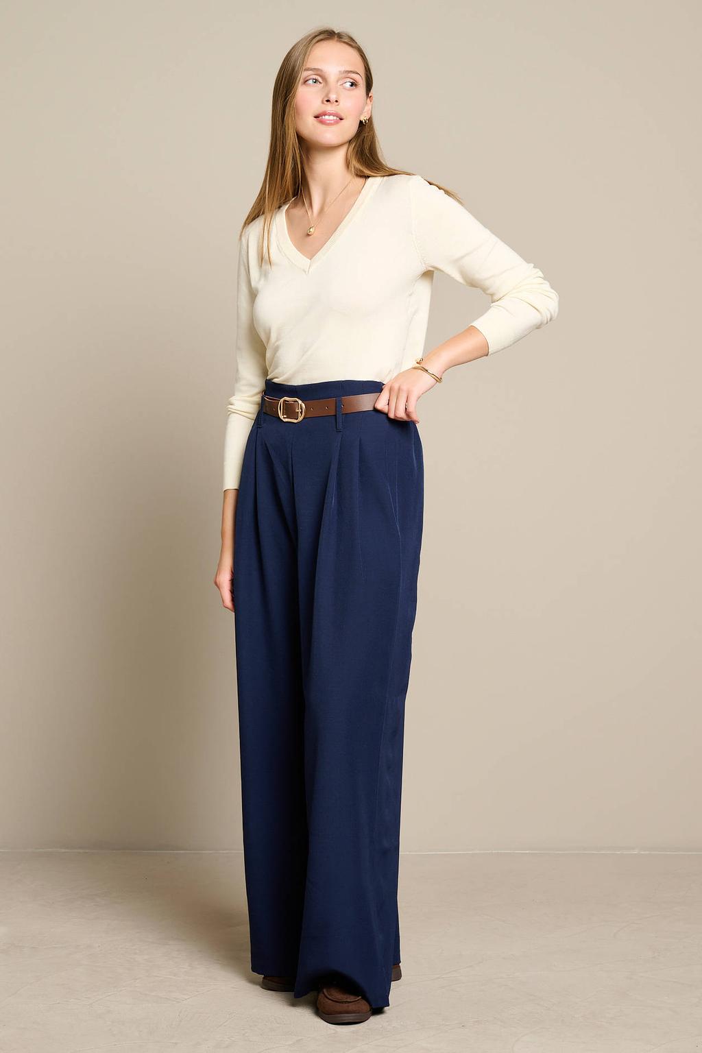 Donkerblauwe dames LOLALIZA wide leg broek met effen