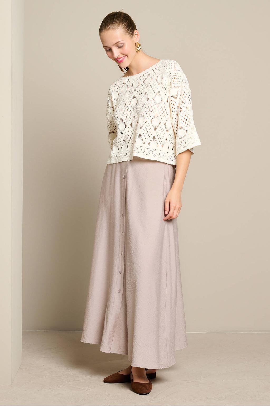 Beige dames LOLALIZA midi rok gemaakt van viscose en met elastische tailleband