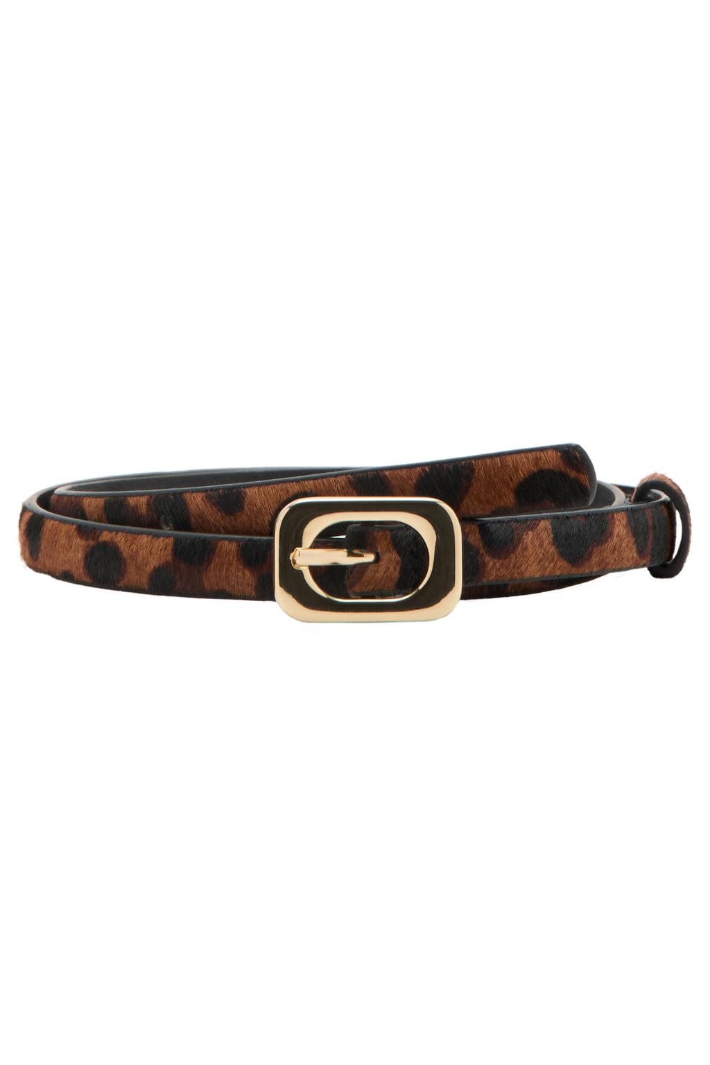 Mango leren riem met panterprint bruin