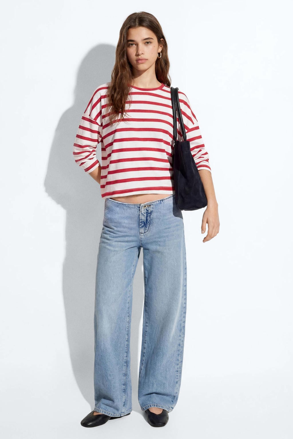 Rood en witte meisjes MANGO TEEN gestreepte longsleeve van katoen met lange mouwen en ronde hals