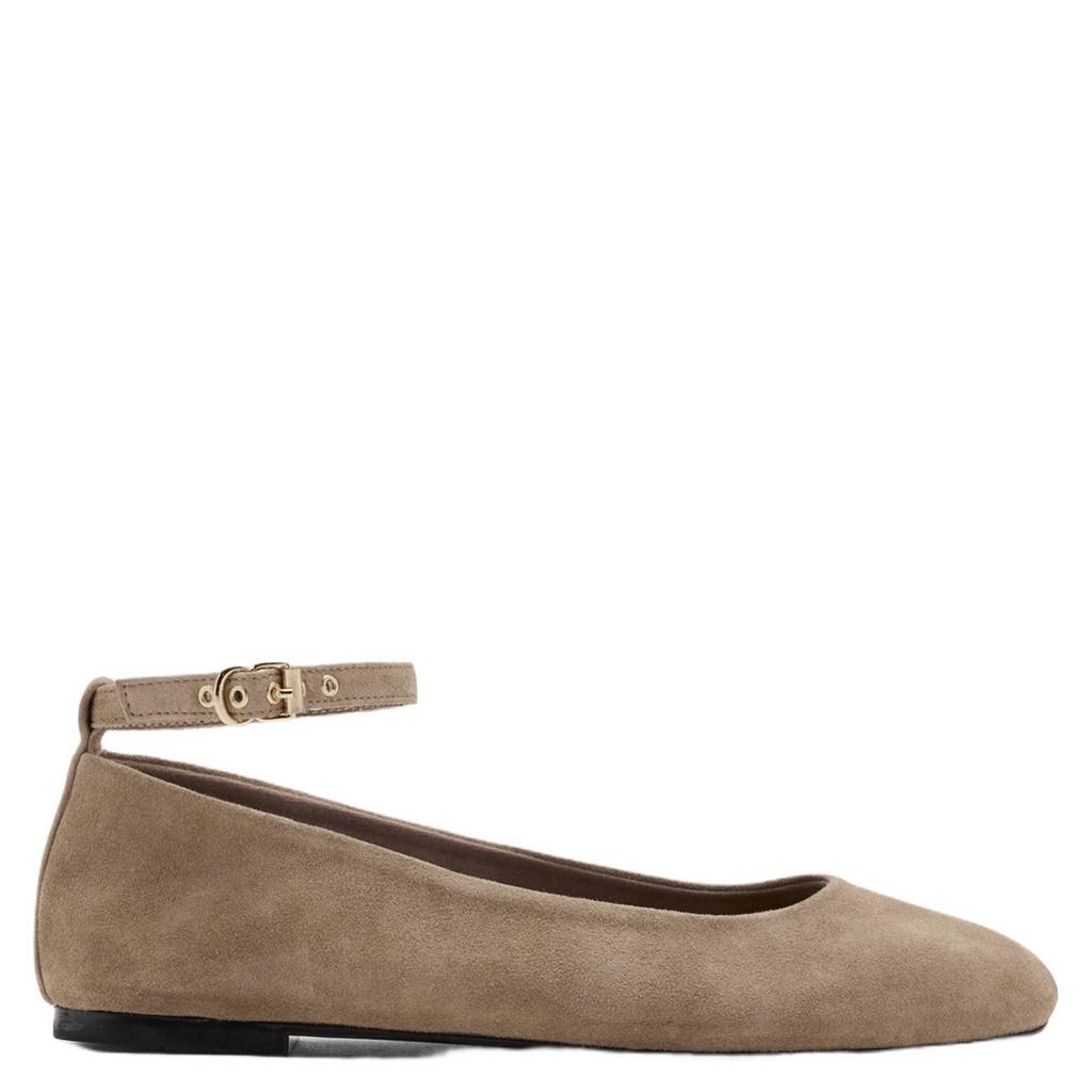 Beige dames Mango suède ballerina's - met gesp
