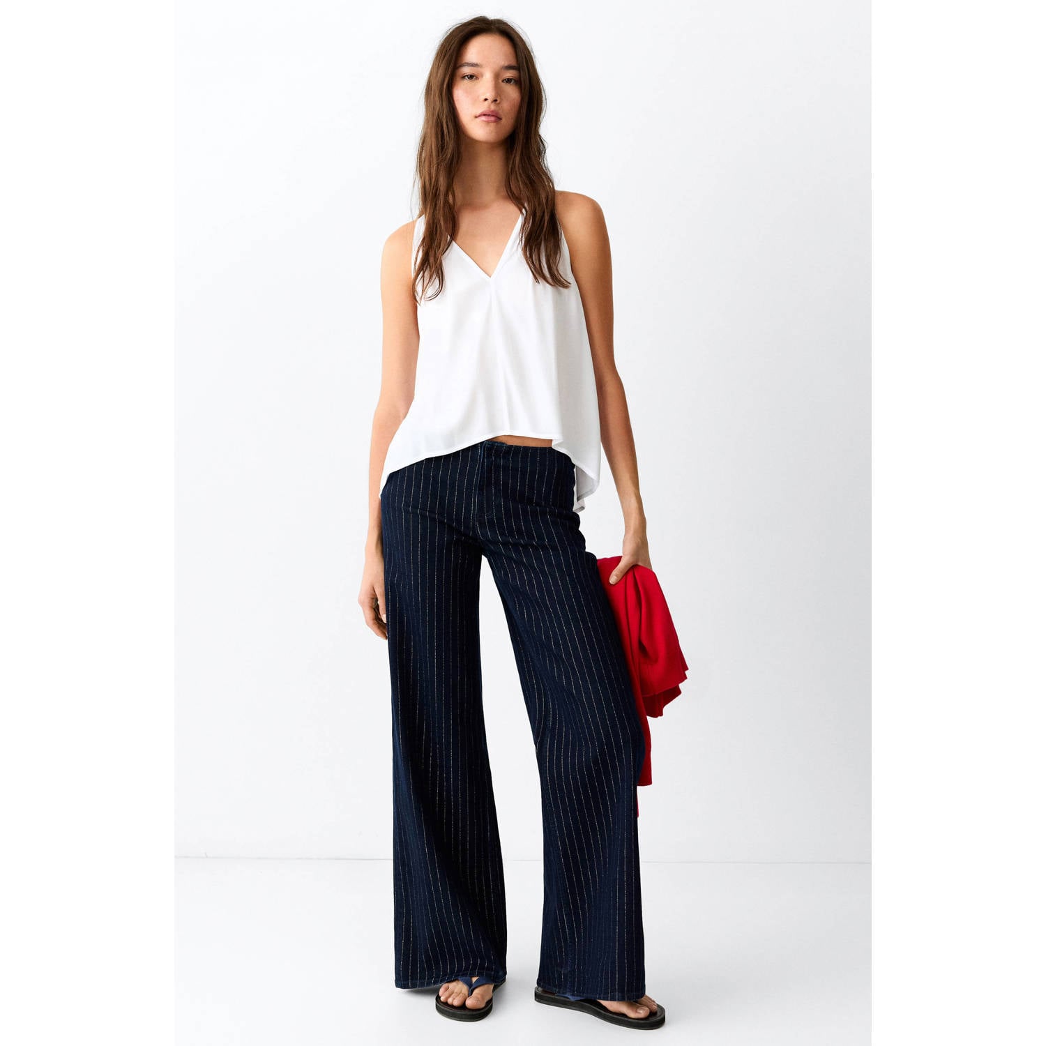 MANGO TEEN wide leg jeans met krijtstreep donkerblauw