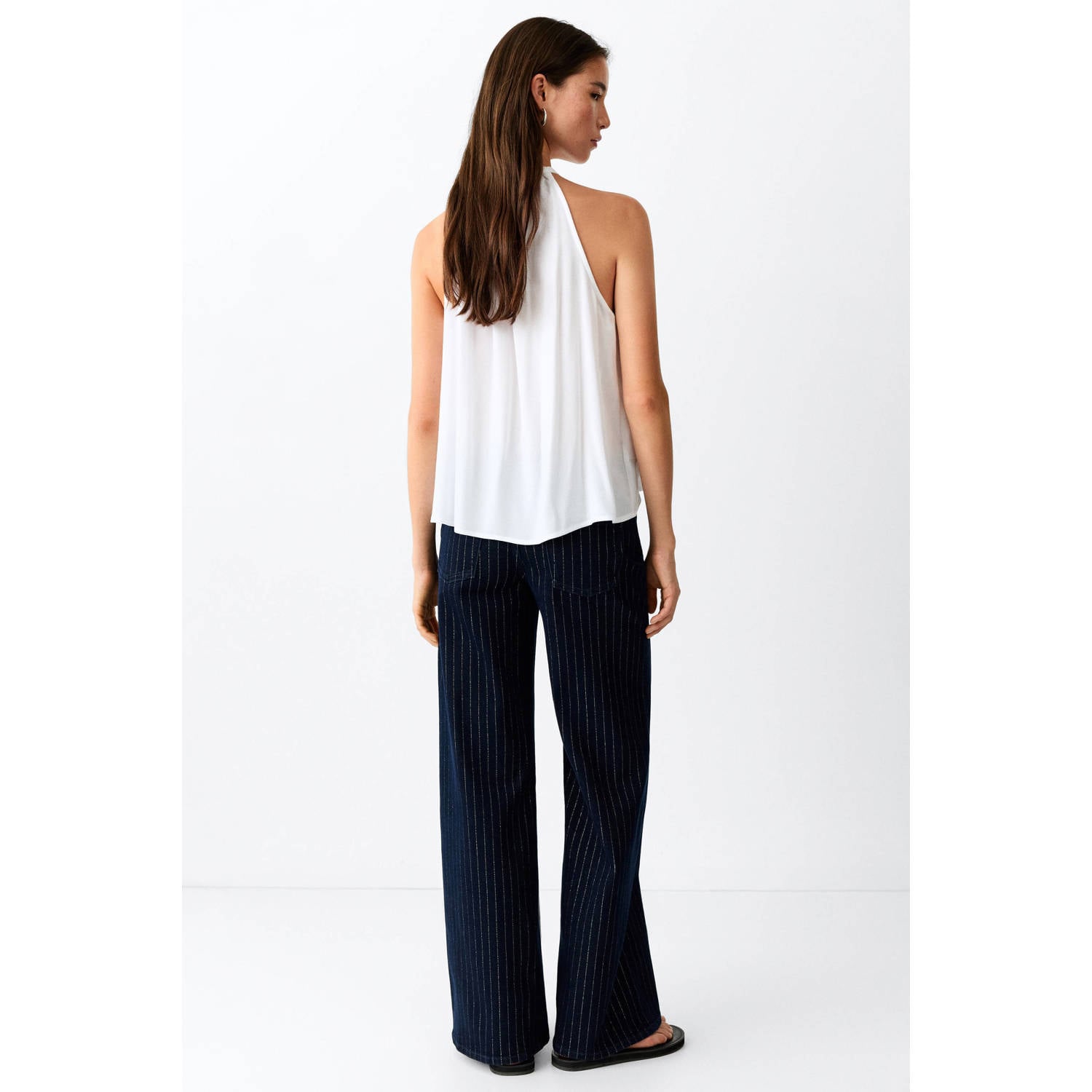 MANGO TEEN wide leg jeans met krijtstreep donkerblauw