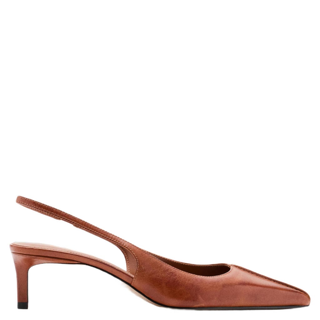 Cognackleurige dames Mango leren pumps met hak -