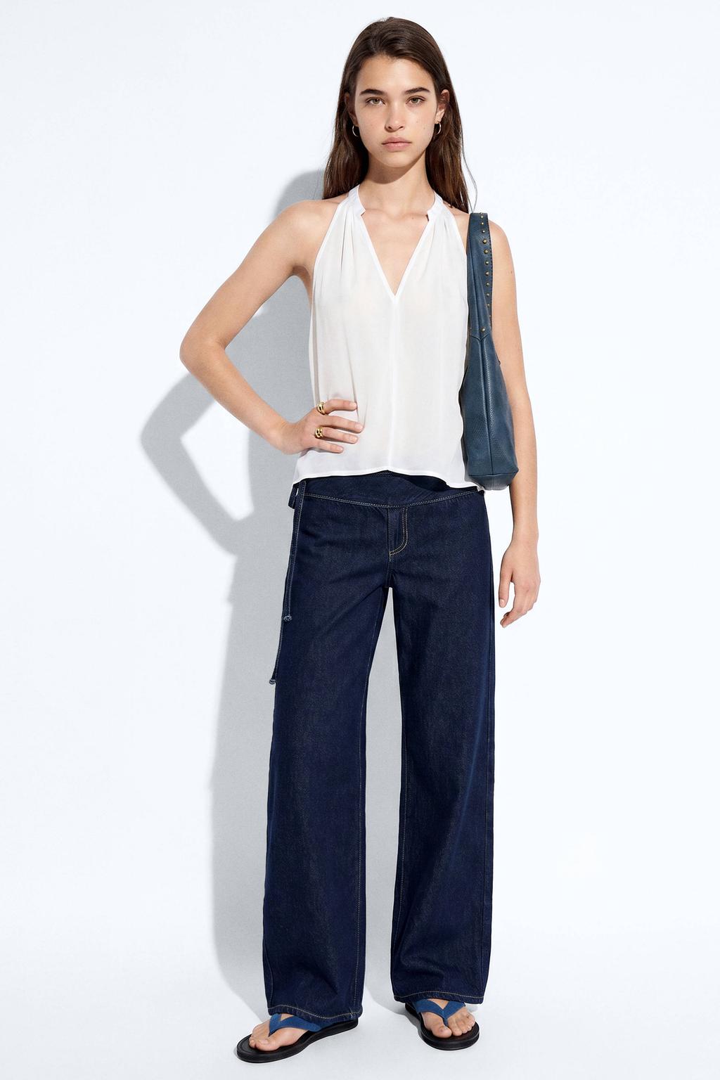 Witte meisjes MANGO TEEN mouwloze top van viscose met effen en V-hals