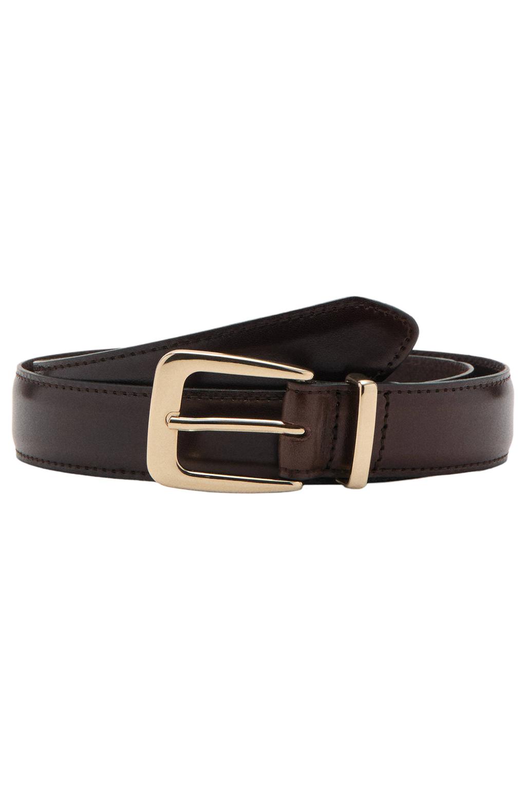 Mango leren riem donkerbruin