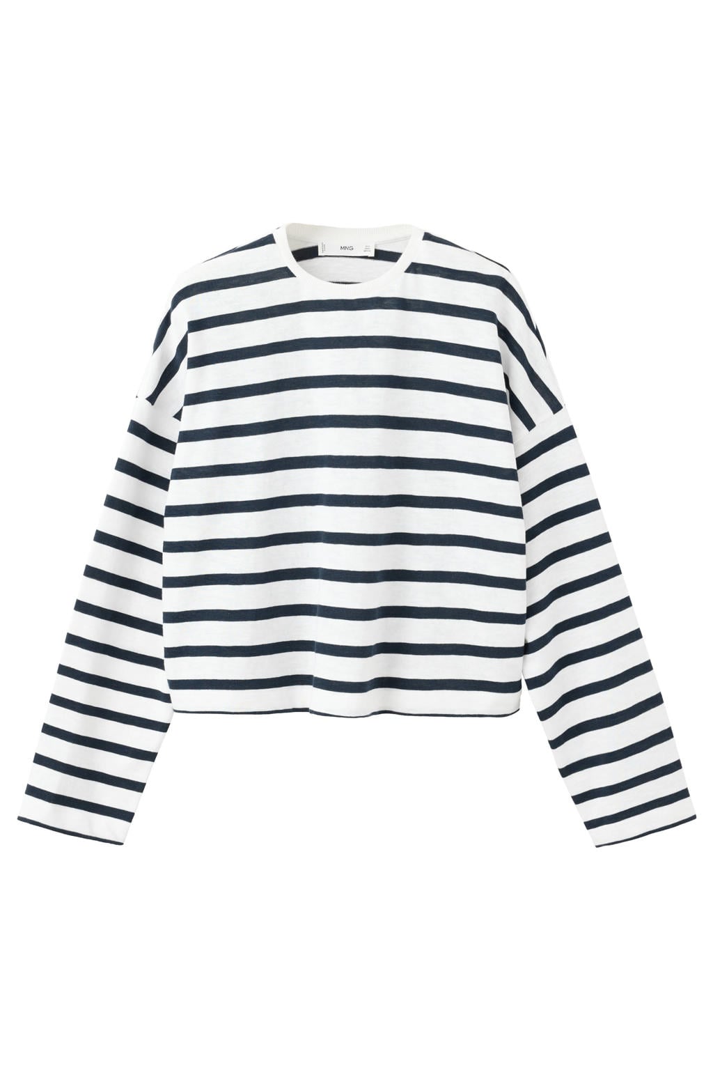 Marineblauw meisjes MANGO TEEN gestreepte longsleeve blauw van katoen met lange mouwen en ronde hals