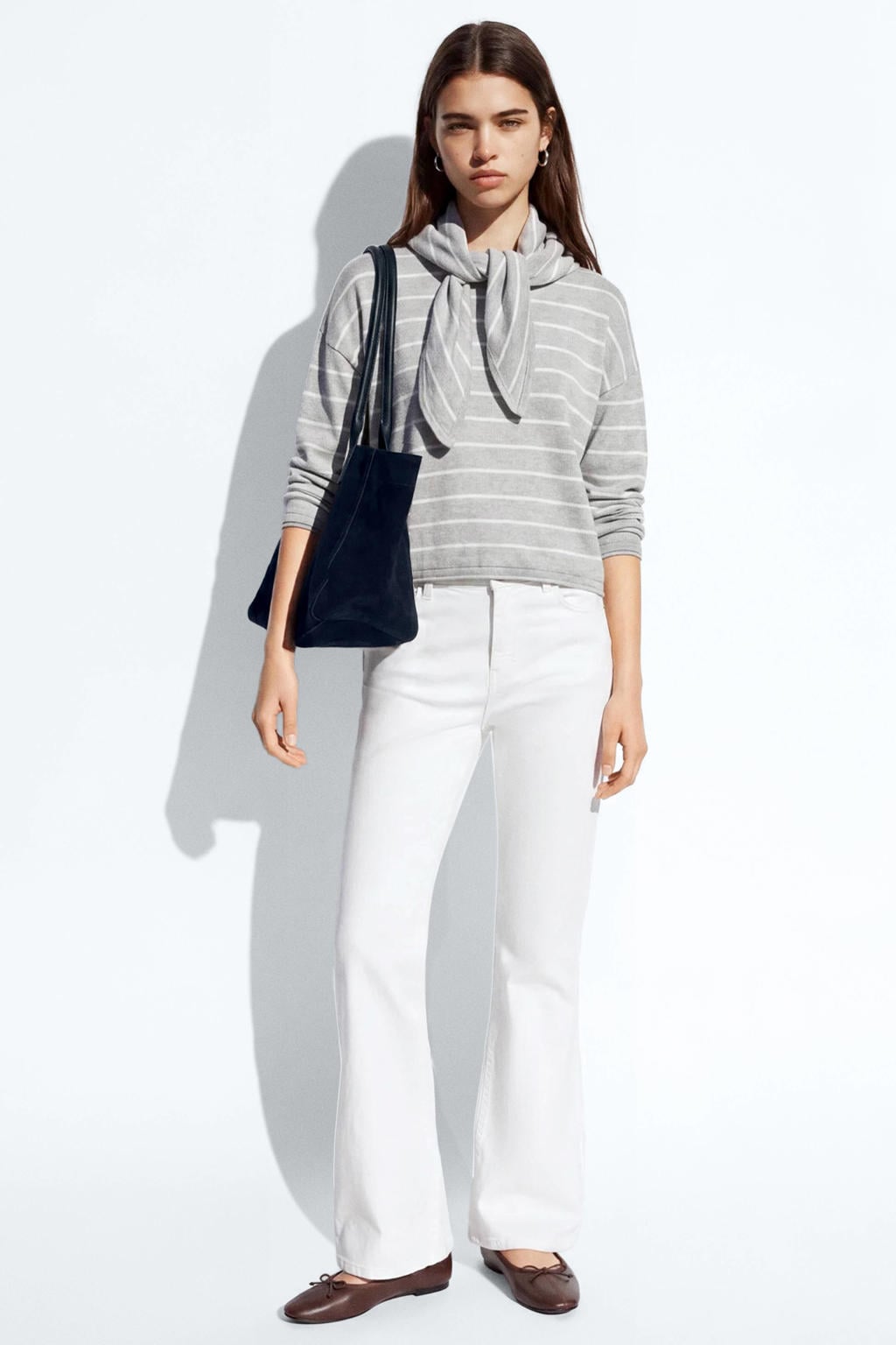 Grijze meisjes MANGO TEEN gestreepte longsleeve van katoen met lange mouwen en ronde hals